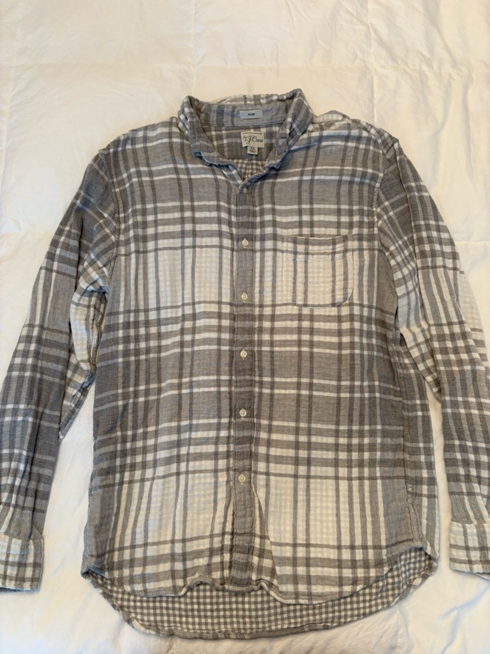 J Crew Men’s Slim Fit Soft Button Down Shirt - Grey Plaid Size XL